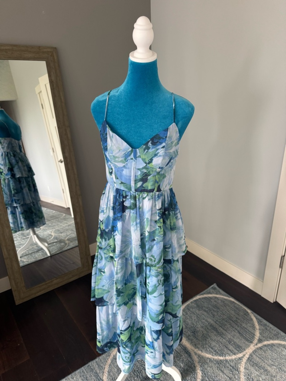 Lulu's Blue and Green Floral Maxi Dress
